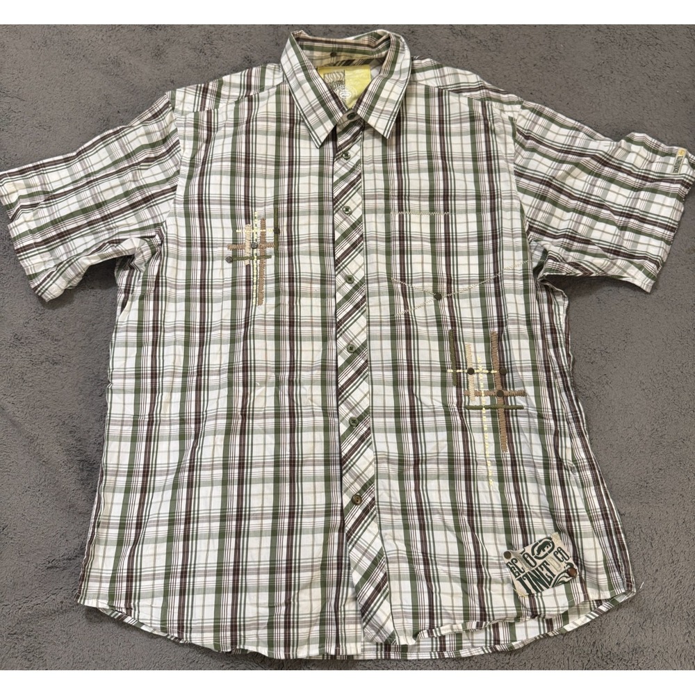 Ecko Unltd Shirt Men XXL Plaid Patch Streetwear 90s Hip hop Vintage